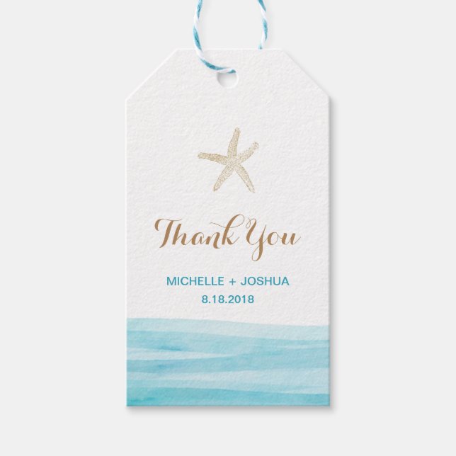 Aquarellwellen Ocean Beach Danke Tag Geschenkanhänger (Vorderseite)