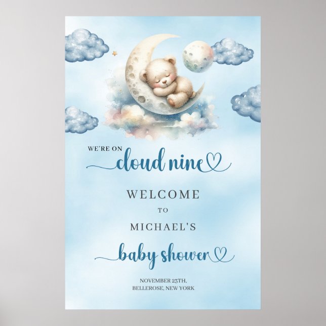Aquarellwolke: Neun Kinderdusche Poster (Vorne)