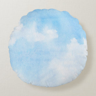 Aquarellwolken und Himmelhintergrund Rundes Kissen