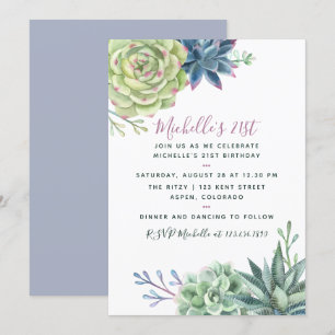 Aquarellwüste Cactus succulents 21. Geburtstag Einladung