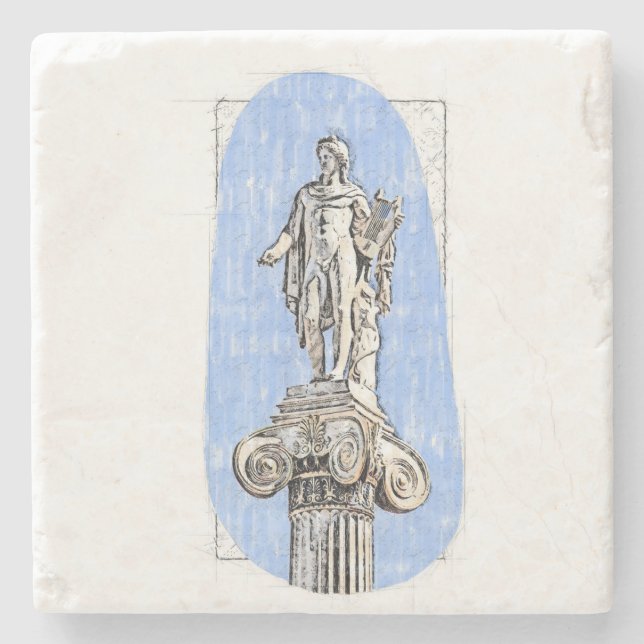 Aquarellzeichnung der Statue von Apollon Steinuntersetzer (Vorderseite)