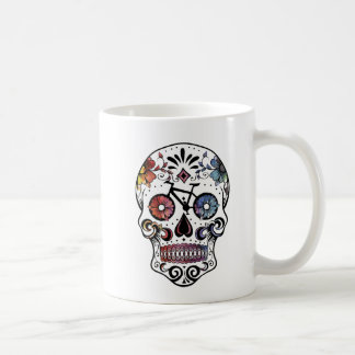 Aquarellzuckerschädel mit Fahrradteilen Kaffeetasse