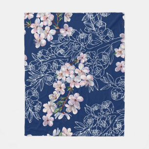 Aquarellzweig Blumen Kirsche mit Zweig Graph Fleecedecke