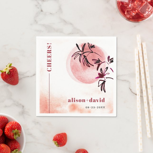 Aquarellzweig und Mond Japandi CHEERS Hochzeit Serviette (Beispiel)