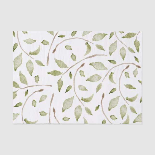 Aquarellzweige mit Design für grüne Blätter Seidenpapier (Vorderseite)