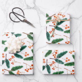 Aquarellzweige und Berries Winter Geschenkpapier Set
