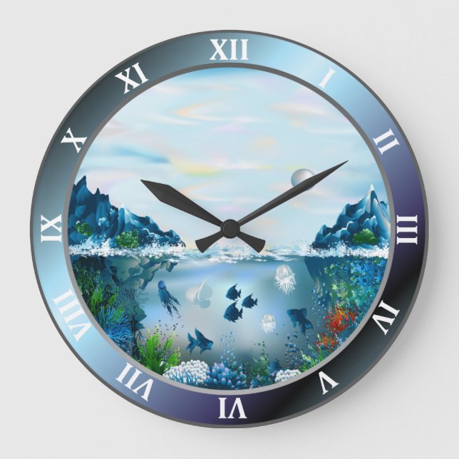Aquarium Custom Large Round Wall Clock Große Wanduhr (Vorderseite)