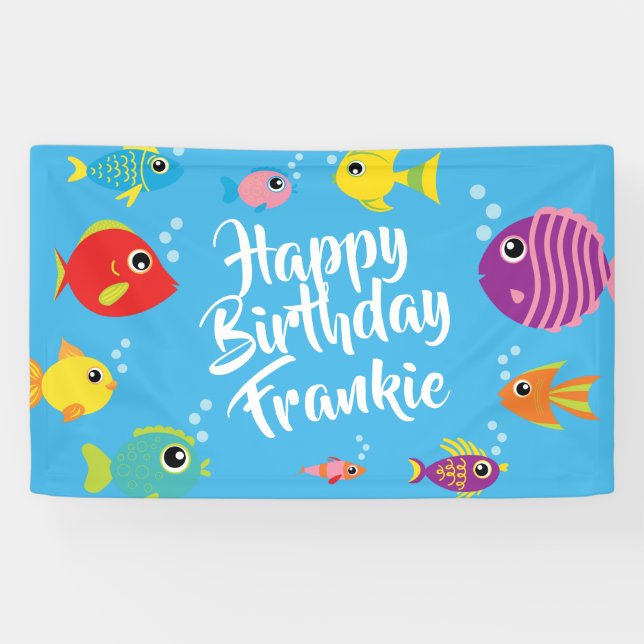 Aquarium de poisson 1er anniversaire fête bannière (Horizontal)