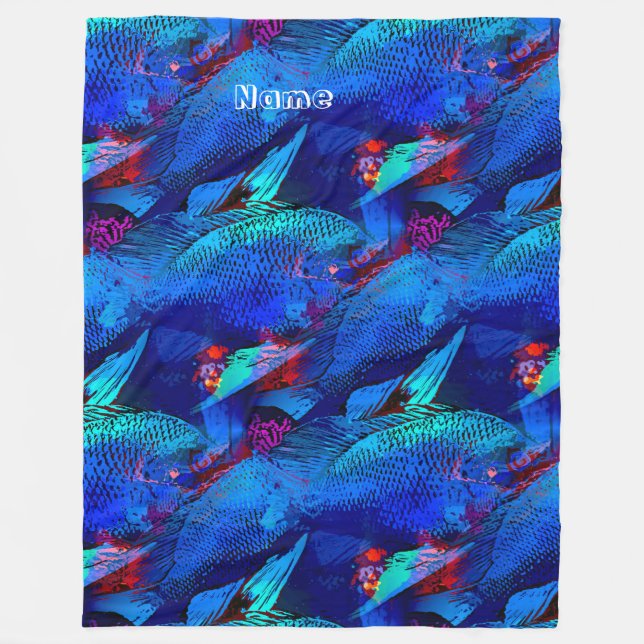 Aquarium Fisch Verspieltes Muster Aqua Vivid Blue Fleecedecke (Vorderseite)