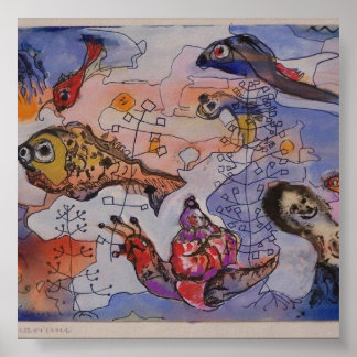Aquarium Margret Hofheinz-Döring Aquarell 1960 Poster