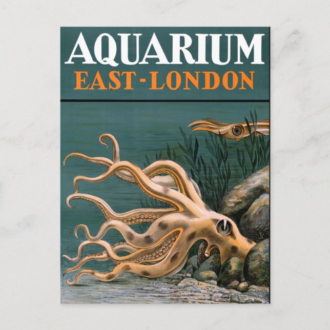 Aquarium Octopus Vintage Poster restauriert Postkarte (Vorderseite)