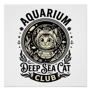 Aquarium Tiefsee-Katze Lustige Katze Grafik - Aqua Poster
