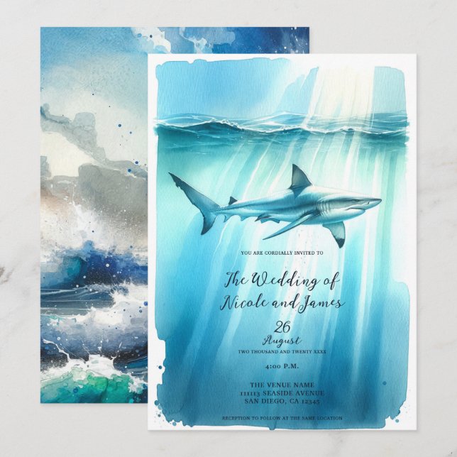Aquarium Wasserfarbe Unterwasser Ozean Hochzeit Einladung (Vorne/Hinten)