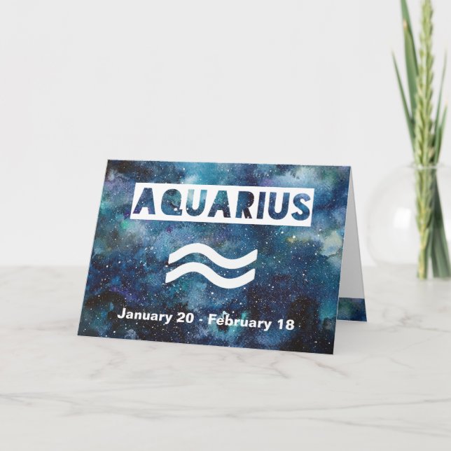 Aquarius Astrologie Blaue Wasserfarben Galaxie Geb Karte (Vorderseite)