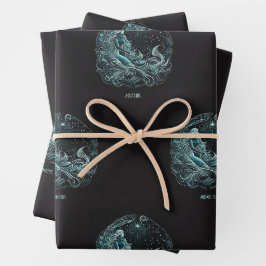 Aquarius Astrology Star Design Wrapping Paper Geschenkpapier Set