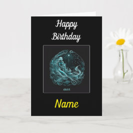 Aquarius Astrology Star Designed Birthday Card Karte