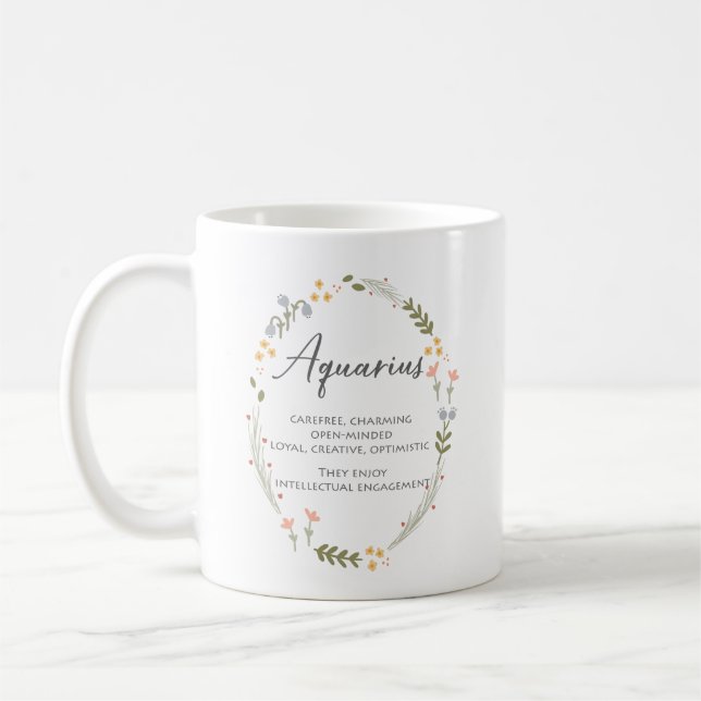 Aquarius Birthday Heartfelt Wildblume personalisie Kaffeetasse (Links)
