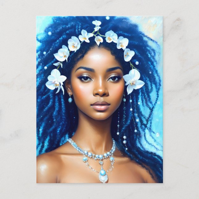 Aquarius Black Woman Zodiac Orchid Art Postkarte (Vorderseite)