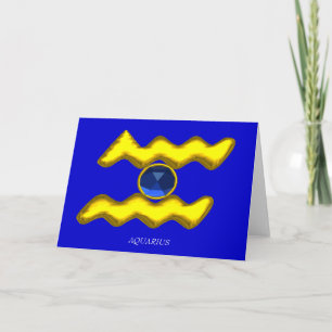 AQUARIUS Blue Sapphire & Gold Zodiac Birthday Karte