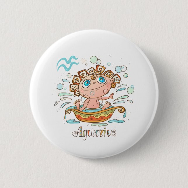 Aquarius Cartoon Baby Button (Vorderseite)