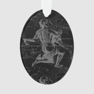 Aquarius Constellation Hevelius 1690 auf Schwarz Ornament