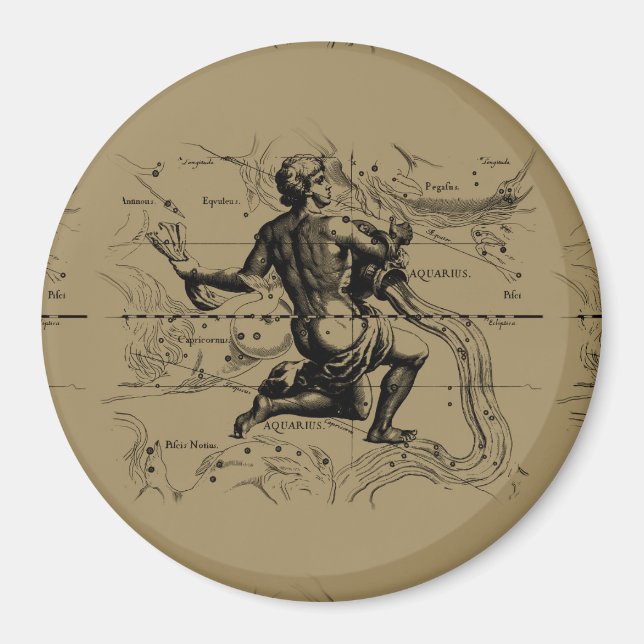 Aquarius Constellation Map Hevelius 1690 auf Taupe Magnet (Vorne)