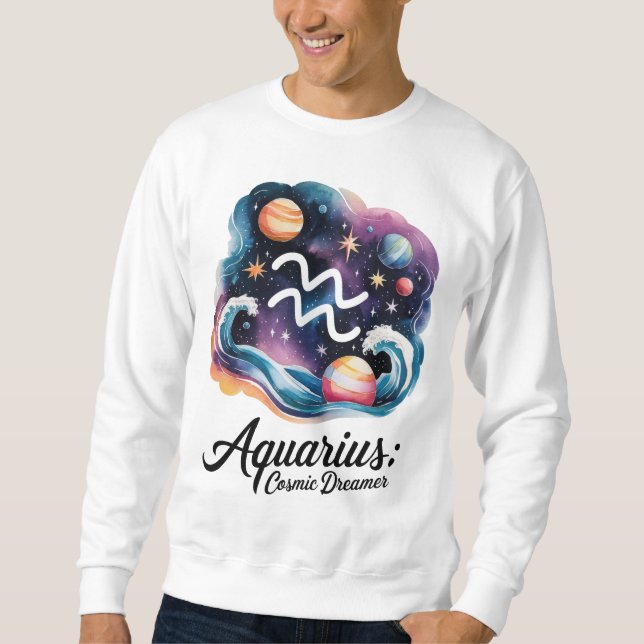 Aquarius Cosmic Dreamer Watercolor Zodiac Sign Sweatshirt (Vorderseite)