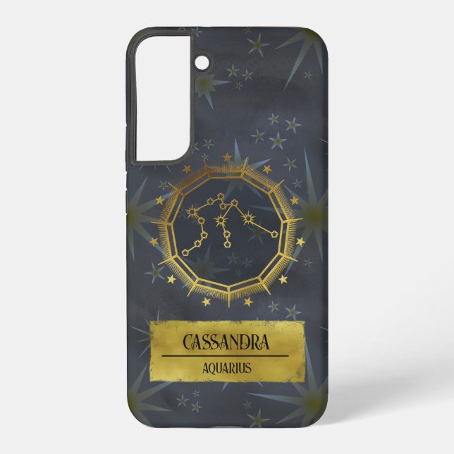Aquarius Dark Zodiac Astrologie: Schwarz & Gold Samsung Galaxy Hülle (Rückseite)