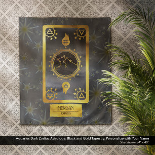 Aquarius Dark Zodiac Astrologie: Schwarzer Goldnam Wandteppich