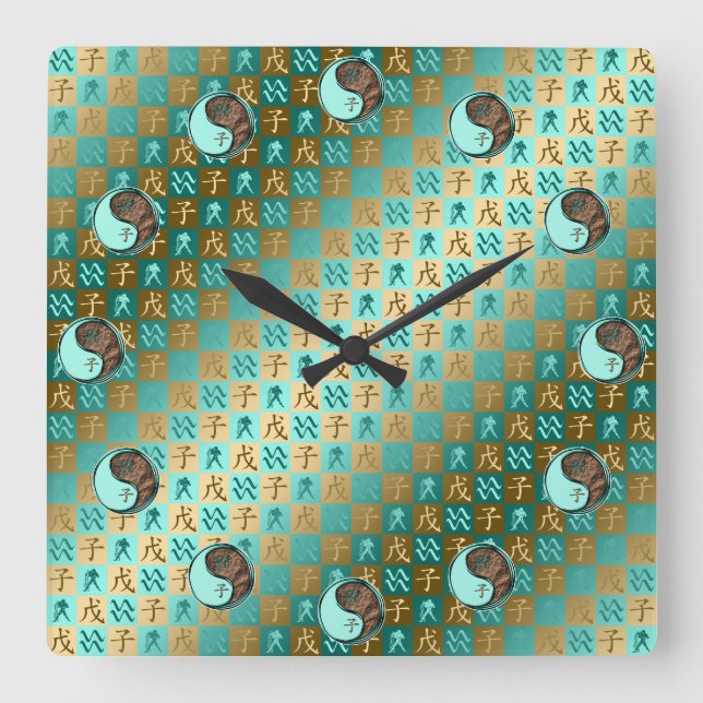 Aquarius & Earth Rat Quadratische Wanduhr (Vorderseite)
