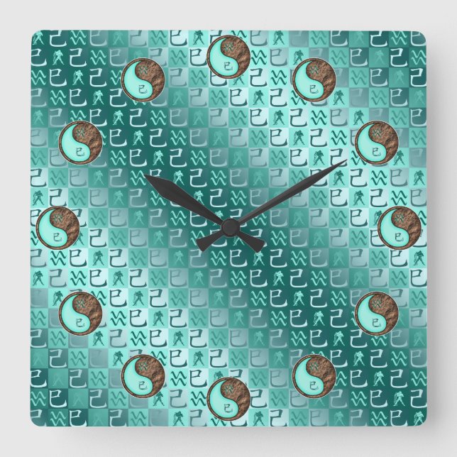 Aquarius & Earth Snake Quadratische Wanduhr (Vorderseite)