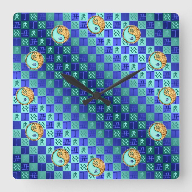 Aquarius & Fire Ox Quadratische Wanduhr (Vorderseite)