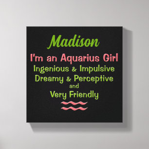 Aquarius Girl Rosa und Grün mit Namen Leinwanddruck