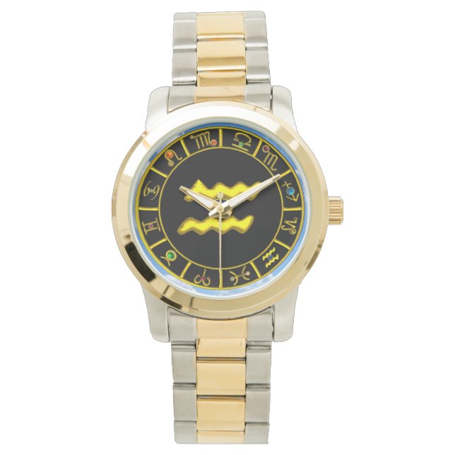 AQUARIUS GOLD ZODIAC BIRTHDAY JEWEL ARMBANDUHR (Vorderseite)
