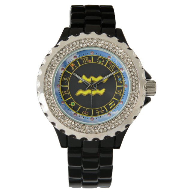 AQUARIUS GOLD ZODIAC BIRTHDAY JEWEL ARMBANDUHR (Vorderseite)