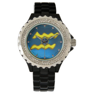 AQUARIUS GOLD ZODIAC BIRTHDAY JEWEL, Blue Sapphire Armbanduhr
