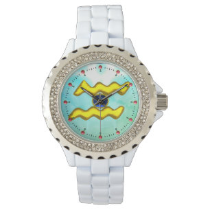 AQUARIUS GOLD ZODIAC BIRTHDAY JEWEL, Blue Sapphire Armbanduhr