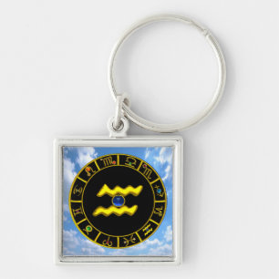 AQUARIUS / GOLD ZODIAC BIRTHDAY JEWEL SCHLÜSSELANHÄNGER