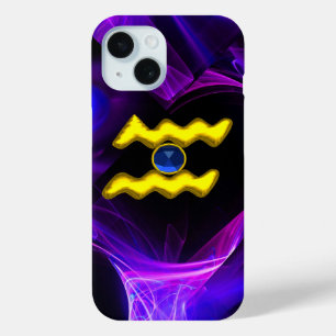 AQUARIUS GOLD ZODIAC SIGN Blaue Lila Fraktal iPhone 15 Hülle