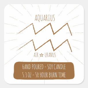 Aquarius Hand gegossenes Horoskop Soy Candle Label Quadratischer Aufkleber