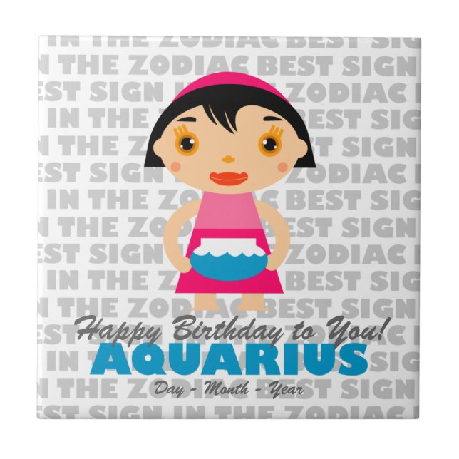 Aquarius Happy Birthday Fliese (Vorderseite)