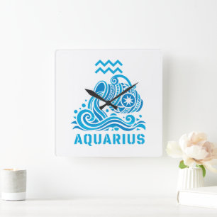 Aquarius Himmels-Wasserträger Blaue Kunst Quadratische Wanduhr