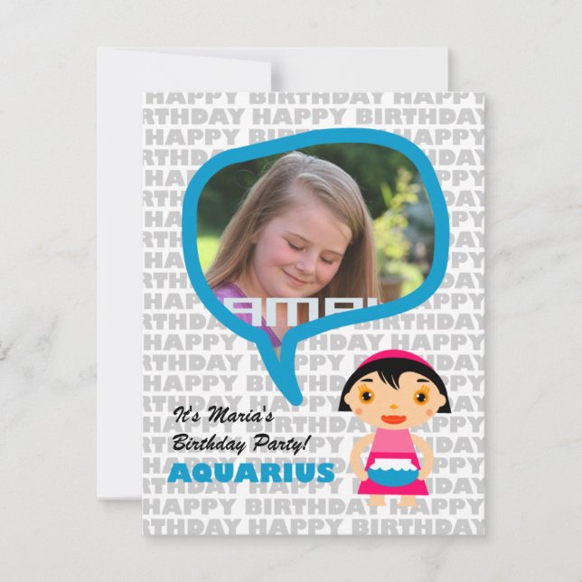 Aquarius Kids Party Einladung mit Foto (Vorderseite)
