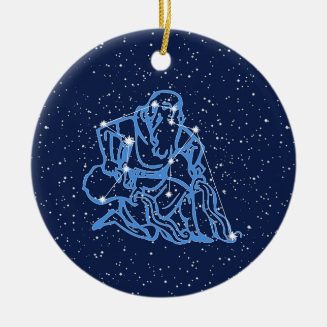 Aquarius Konstellation und Sternzeichen mit Sterne Keramik Ornament (Vorne)
