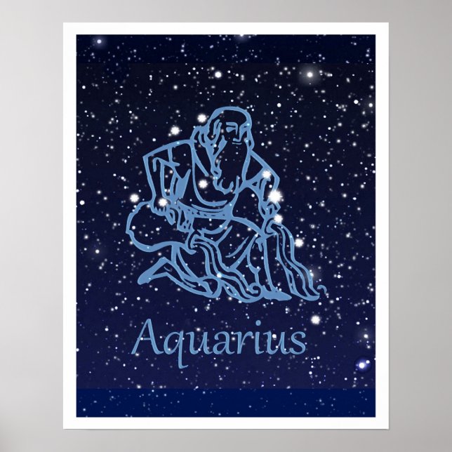 Aquarius Konstellation und Sternzeichen mit Sterne Poster (Vorne)