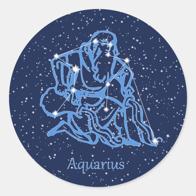 Aquarius Konstellation und Sternzeichen mit Sterne Runder Aufkleber (Vorderseite)