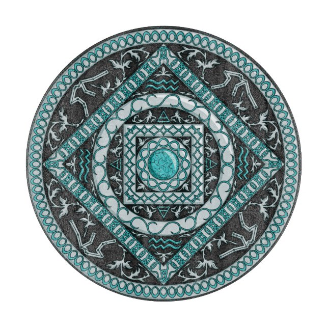 Aquarius Mandala Glas Cutting Board Schneidebrett (Vorderseite)