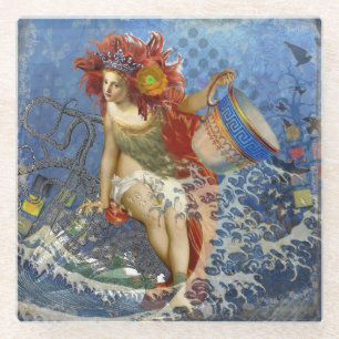 Aquarius Meerjungfrau Gothic Blau Kunst Glasuntersetzer