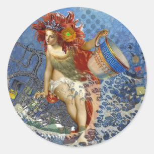 Aquarius Meerjungfrau Gothic Blau Kunst Runder Aufkleber