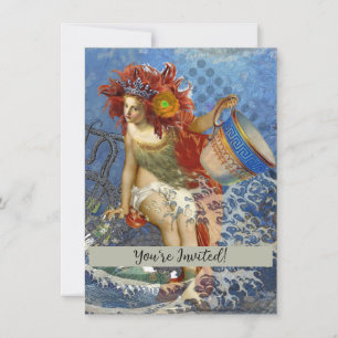 Aquarius Meerjungfrau Gothic Blaue Kunst Einladung